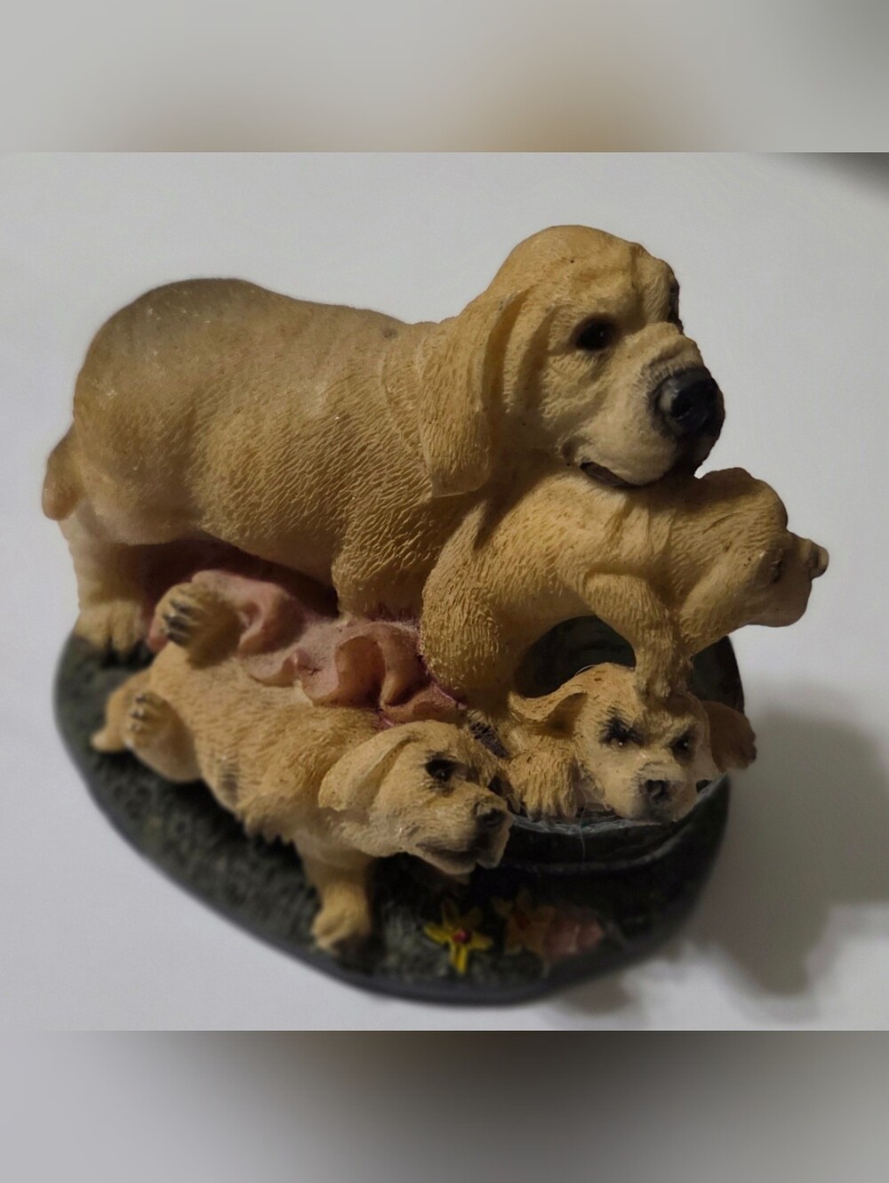 Vintage golden retriever or Labrador with pups figurine